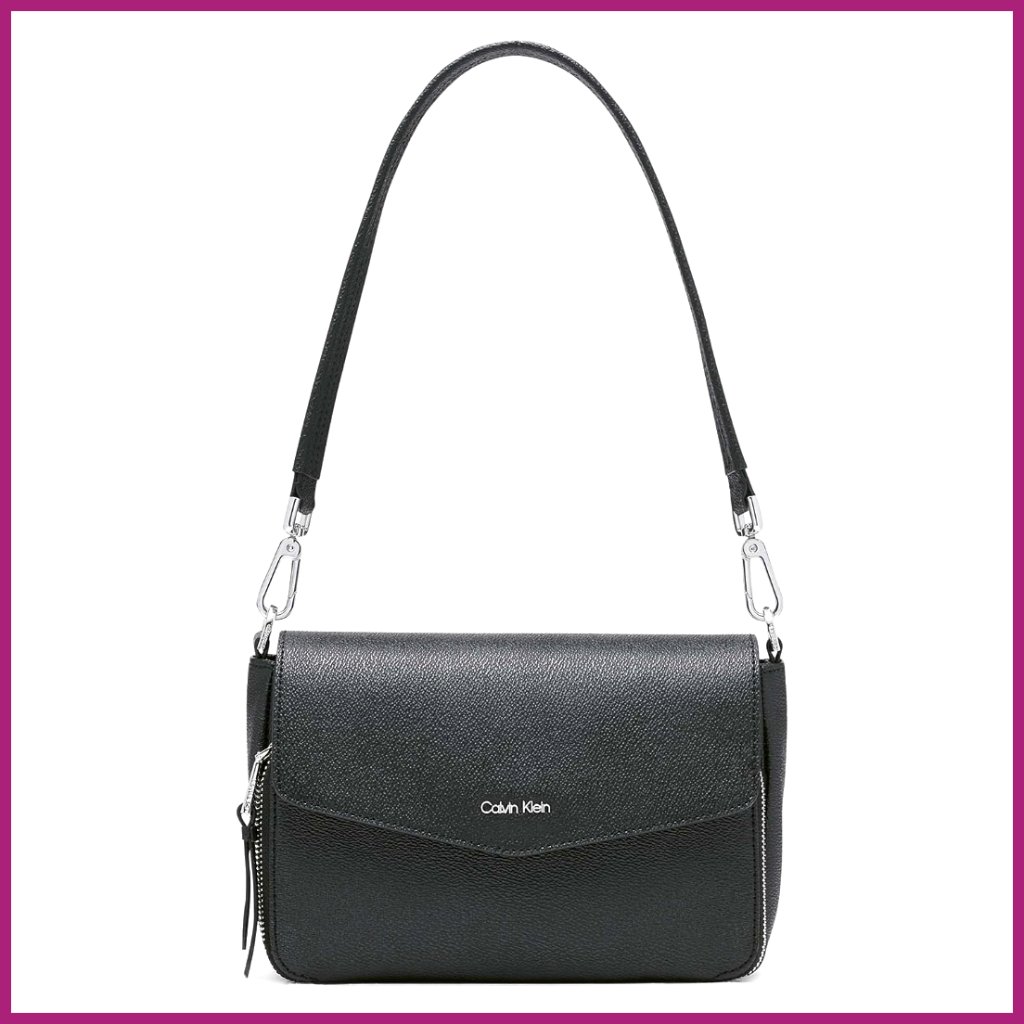 Textured Pvc Demi Shoulder Bag With Flap Closure